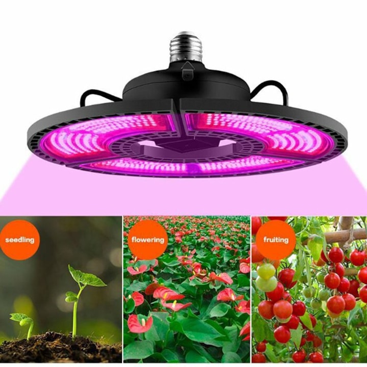 Lampa de crestere Kremasto 400W cu 504 LED, IP65, E27, 24.5cm, pentru plante aromatice si legume
