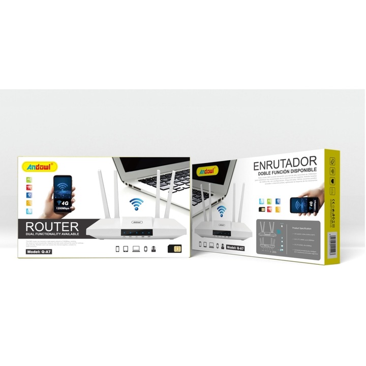 Router Wireless 4G Andowl Q-A7, Wi-Fi 5, 1200Mbps, Plug & Play