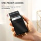 Тънък алуминиев портфейл за карти, AFKSMILE, RFID защитен портфейл за карти, с еластичен джоб, NFC, с бързо изскачане, унисекс, за тънки пари, за шофьорска книжка, нова лична карта, алуминий/платно, 97*62*13 мм, черен