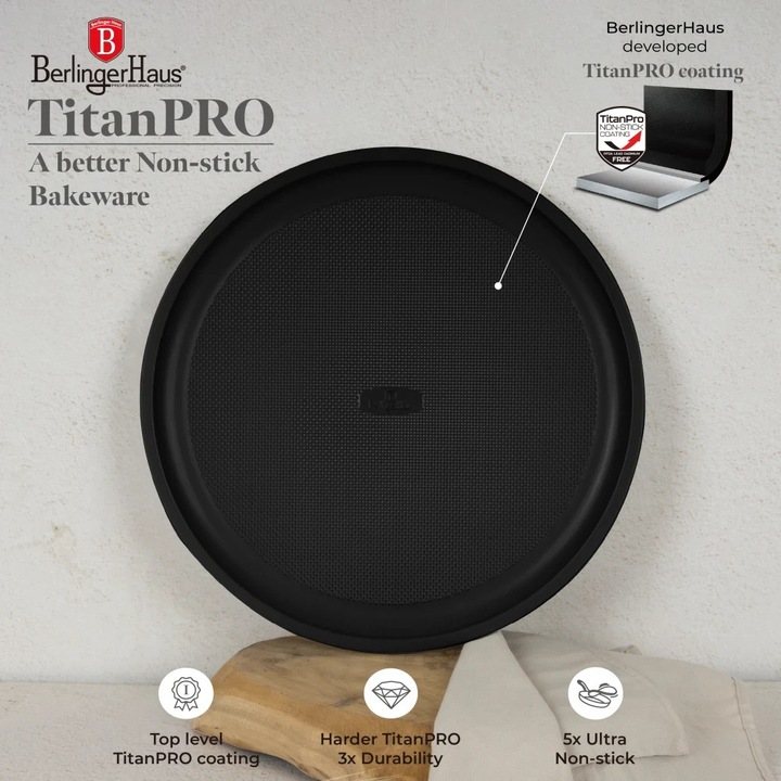 Tava pentru pizza, 36 cm, negru mat - BH/7928