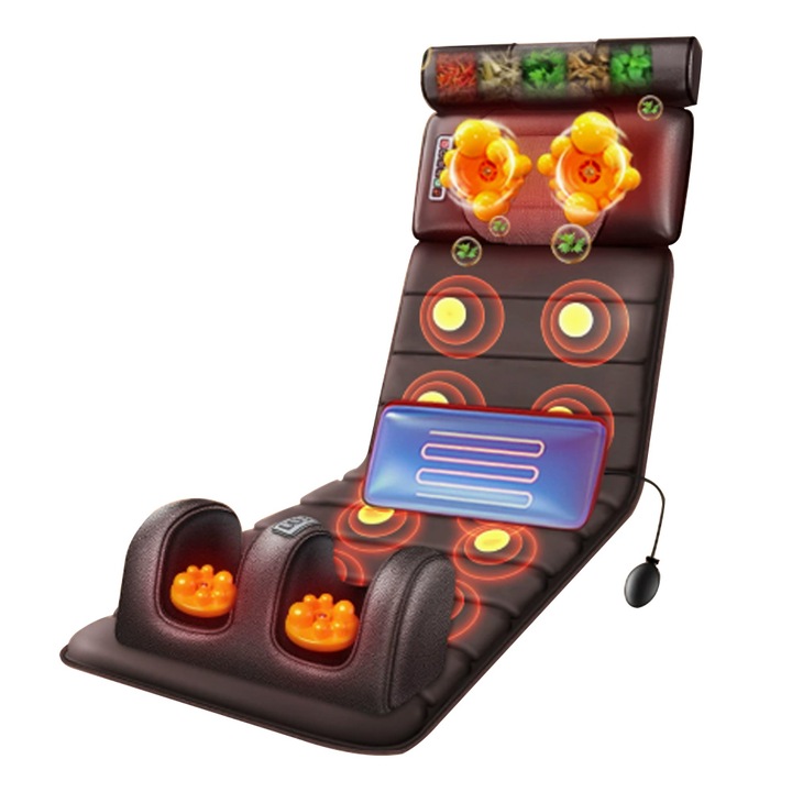 Saltea de Masaj Corporal IDAMAKON Saltea electrica pentru masaj complet Shiatsu Perna Lombara Detasabila cu Vibratii Incalzire Drenaj Limfatic Telecomanda Pentru Dureri de Spate Gat Coloana