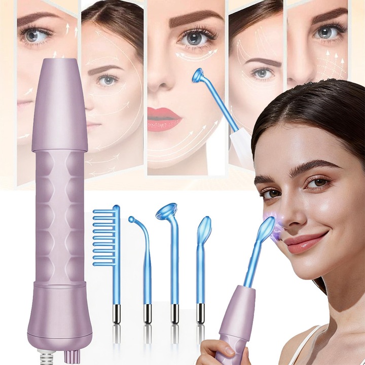 Aparat Electroderm pentru Tratament Cosmetic, Tressino, Tehnologie cu Argon de Inalta Frecventa si 4, Elimina acarienilor faciali, Combatere Acnee & Riduri, Control Ten & Pete, Stimulare Scalp, Controlul Petelor, Biostimulare & Facial Lifting, Roz