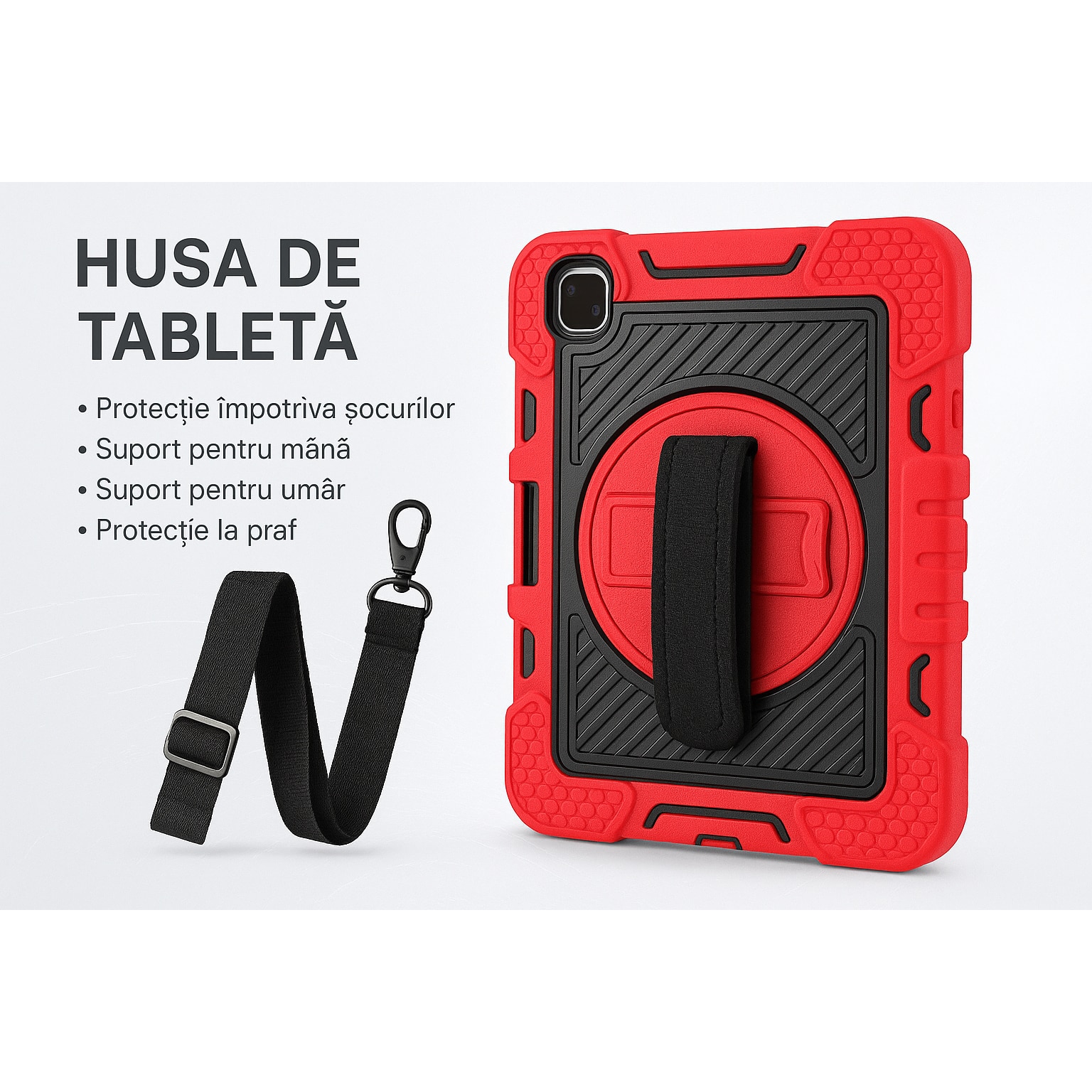 Husa pentru Ipad Mini 6 Anti shock, protectie dubla, design elegant Rosu+negru