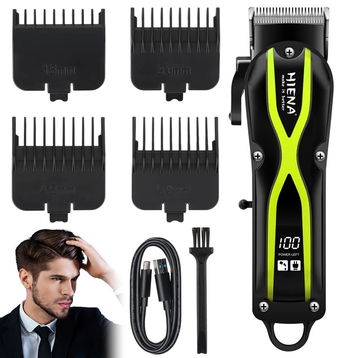 Masina de tuns fara fir, cu afisaj LCD inteligent, motor silentios, reincarcabila prin USB si portabila, accesorii, alegerea ideala de cadou pentru salonul de acasa si calatoriile