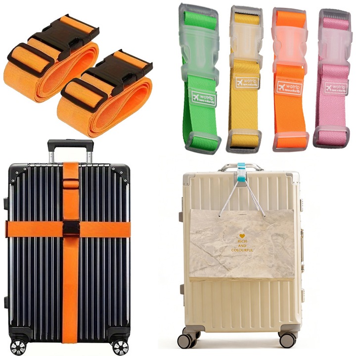 Комплект от 6 броя издръжливи ремъци за багаж, устойчиви на натиск, включва 2 ремъка, 4 куки, многоцветни