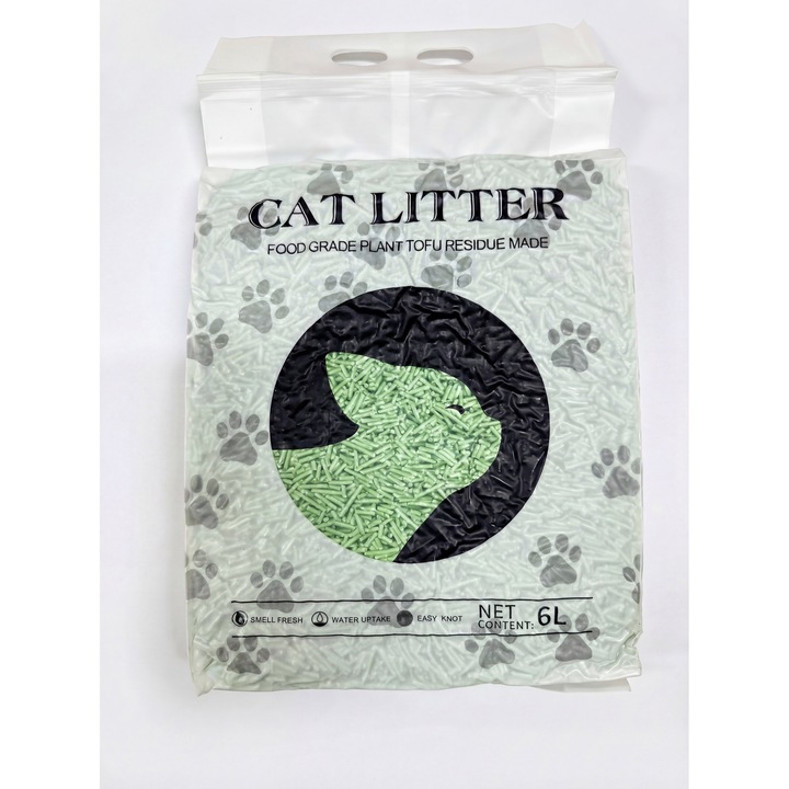 Asternut igienic pentru pisici, tofu, Nunbel, Aroma de mar verde, Formare rapida a bulgarilor, Absorbtie ridicata, Control eficient al mirosurilor, 6L, verde