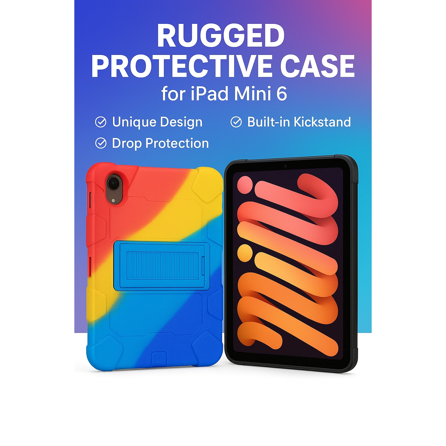 Husa pentru Ipad Mini 6 Anti shock, Protectie Dubla, Design Elegant culoare Curcubeu