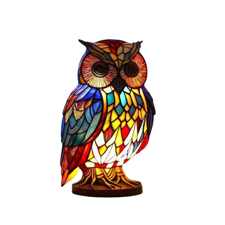 LED dekoratív bagoly éjjeli lámpa gyanta 17cm független kapcsolóval, USB