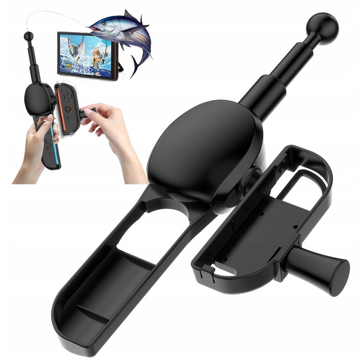 Undita pentru jocuri de pescuit, JYS, NS2285, neagra, fara date, comenzi realiste, buton rotativ la 360°, sistem de montare rapida Joy-Con, forma ergonomica, constructie usoara din ABS, acces complet la butoane, compatibila cu Nintendo Switch 2, setul
