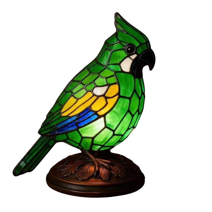 LED éjjeli lámpa, zöld madárszobor, 17cm, független kapcsolóval, USB