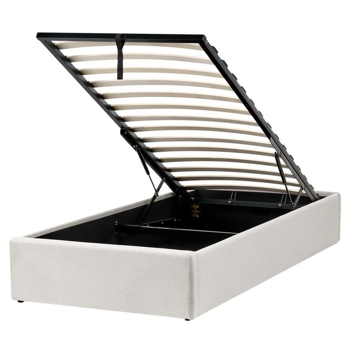 Világosbézs kárpitozott ágyneműtartós ágy 90 x 200 cm Dinan