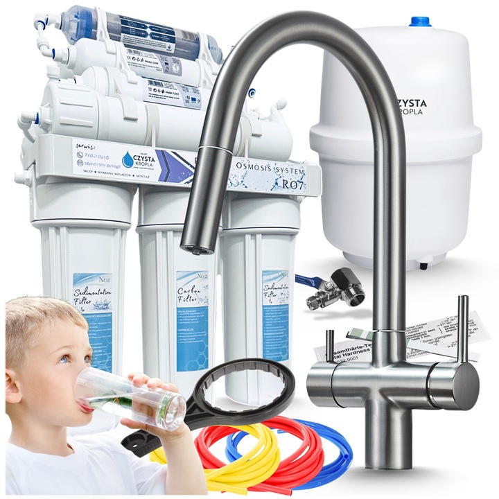 Baterie bucatarie Slender, Set Filtru Apa RO7, Grafit, 7 etape filtrare, 12L