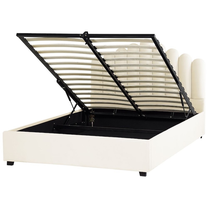 Fehér bársony ágyneműtartós franciaágy 160 x 200 cm Vincennes