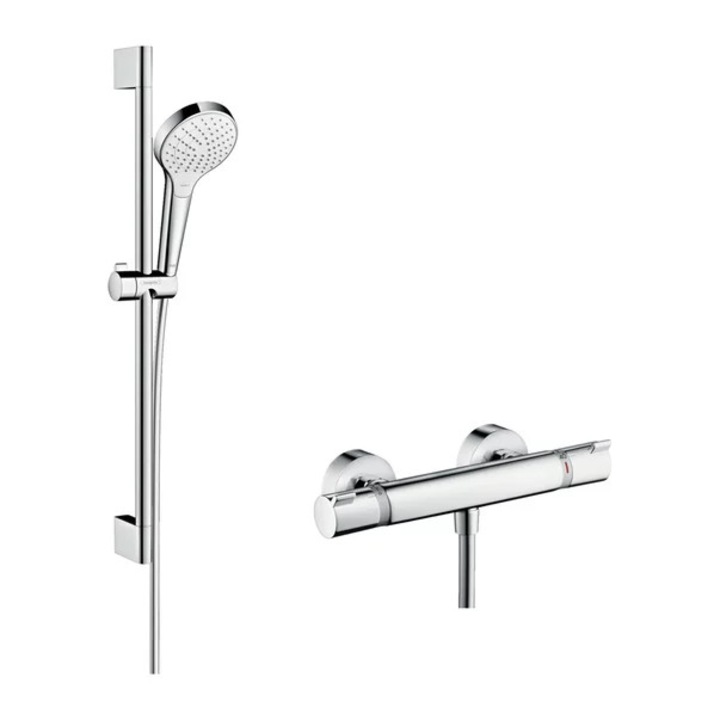 Hansgrohe Croma Select S termosztátos zuhanycsaptelep, króm, zuhanygarnitúrával, falra szerelhető