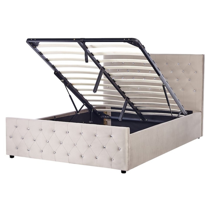 Tópszínű bársony ágyneműtartós franciaágy 140 x 200 cm Amiens