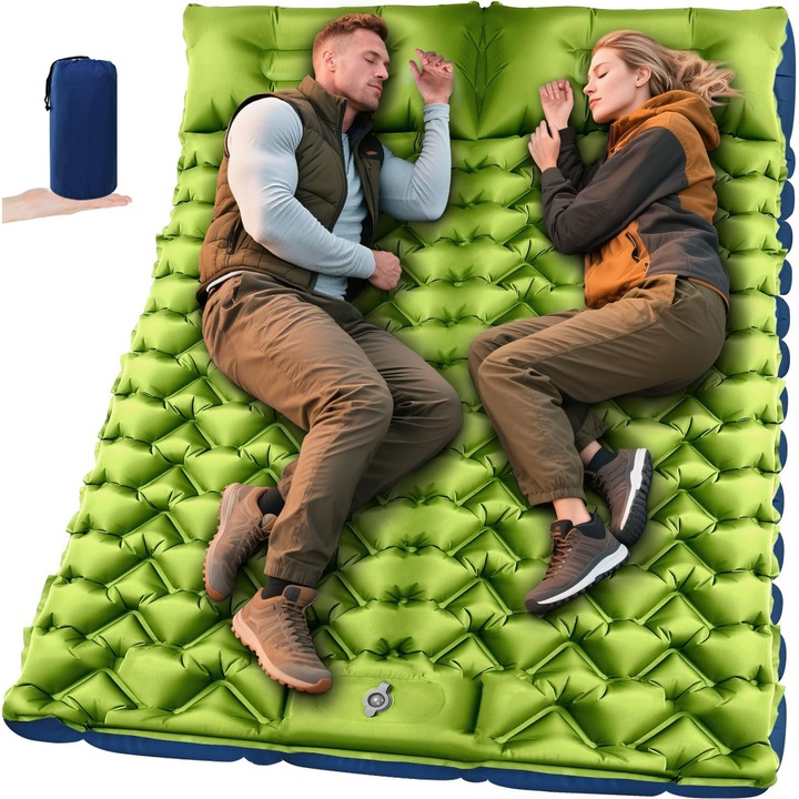 Надуваем дюшек, Bedee®, V-образна опора, безшумна и неплъзгаща се повърхност, дебелина 10 см, пълно надуване за 30 секунди, 40D найлон, устойчив на пробиване и разкъсване, Вградена крачна помпа, За къмпинг или плаж, 195*135 см