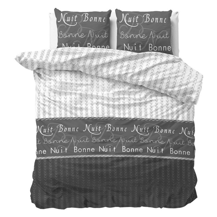 Husa pilota Sleeptime Bonne Nuit 4 antracit 200x220 cm, bumbac 80% si poliester 20%, imprimeu dublu, antialergica, 2 fete de perna incluse