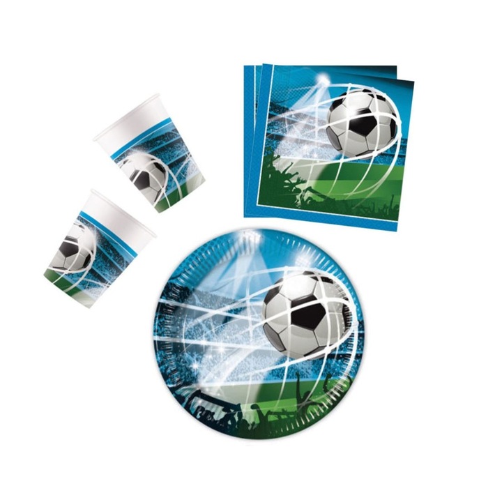 Set 36 accesorii pentru petrecerea copiilor Fotbal Albastru 33x33
