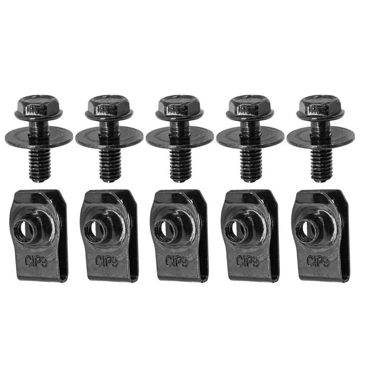 Set 5 suruburi M6x25mm si piulite U, Caltucus Core®, otel negru, rezistent la rugina