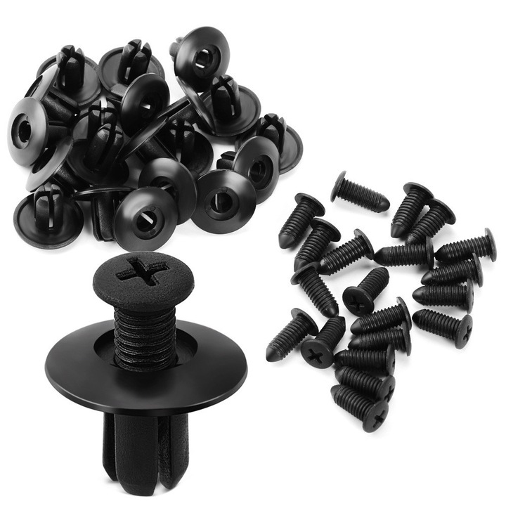 Set 50 Clips Nylon pentru Panou Usa si Bumper, Caltucus Core®, 8mm, Negru