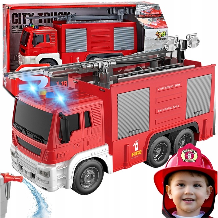 Tűzoltóautó létrával, hangokkal, fényekkel és vízzel