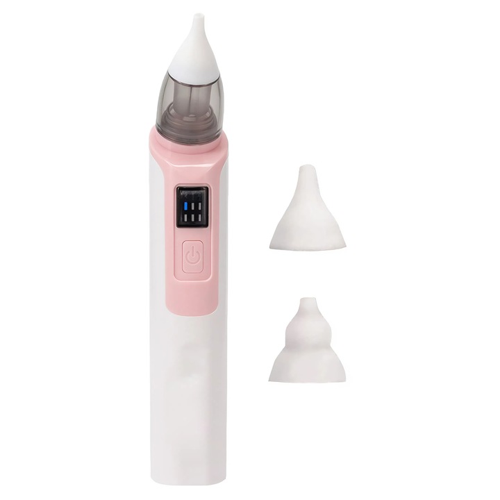 Aspirator Nazal Electric Pentru Bebelusi Si Copii • Antireflux • Putere Aspirare Pana La 65Kpa • 6 Trepte De Putere • Silentios • Reincarcabil USB • Baterie Litiu 500mAh • Capete Din Silicon Medical • Culoare Roz • COMPANIERO