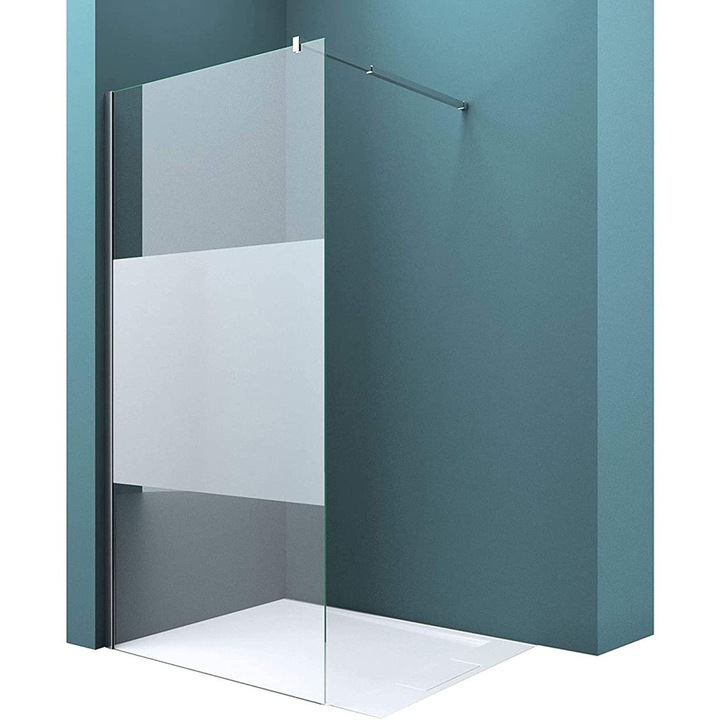 Perete dus Walk-In, sticla securizata, sablata partial 10 mm, stabilizator dreptunghic, dimensiuni 140, Lotus Efect, Sicilia