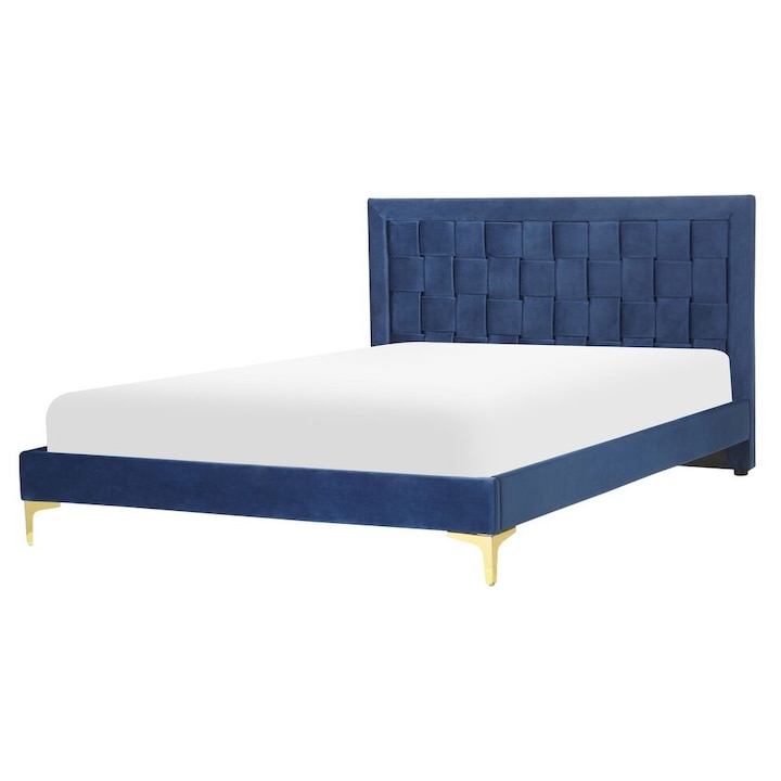 Sötétkék bársony franciaágy 140 x 200 cm Limoux