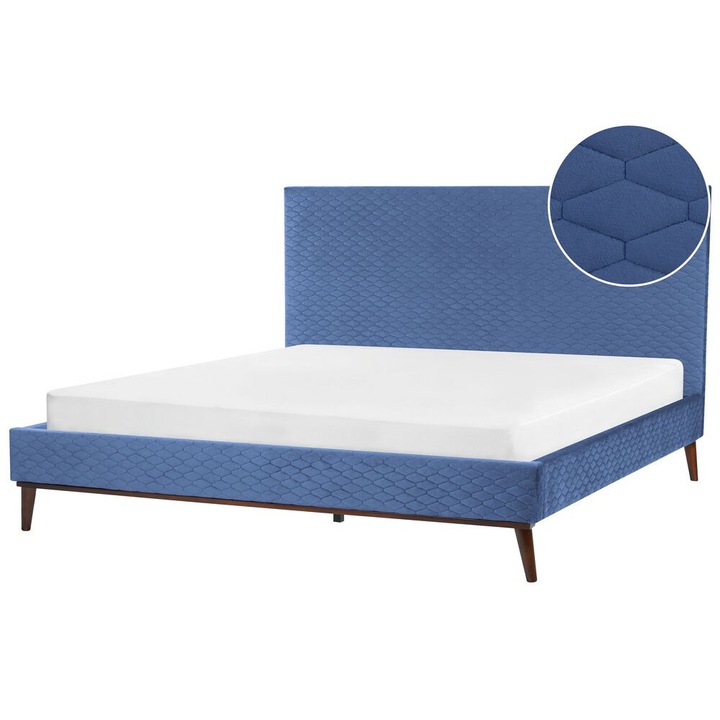 Kék bársony franciaágy 180 x 200 cm Bayonne