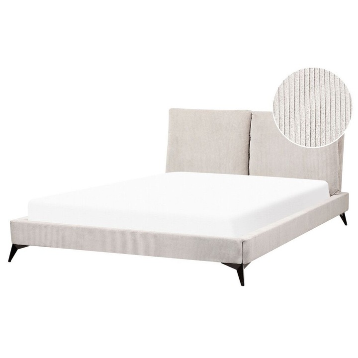 Világosbézs kordbársony franciaágy 160 x 200 cm Melle