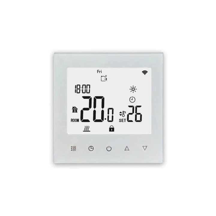 Termostat inteligent KOPH i210 incastrabil pentru incalzirea in pardoseala, senzor sapa inclus, WiFi, Control prin internet, Tuya Smart/Smart Life, 86 x 86 x 26 mm, Alb