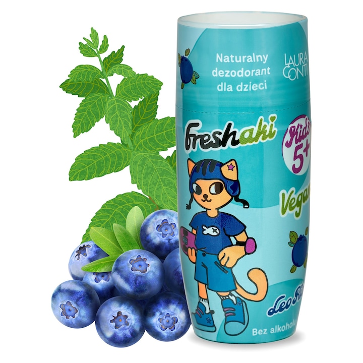 Deodorant Freshaki Leo Rider pentru copii 5+, natural, roll-on, fara aluminiu, menta si fructe de padure, delicat cu pielea, prospetime de zi cu zi