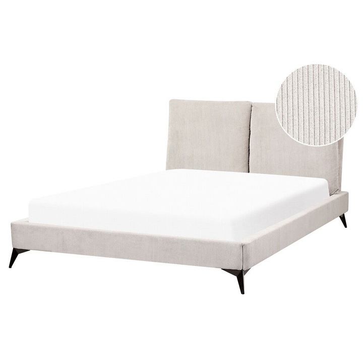 Világosbézs kordbársony franciaágy 140 x 200 cm Melle