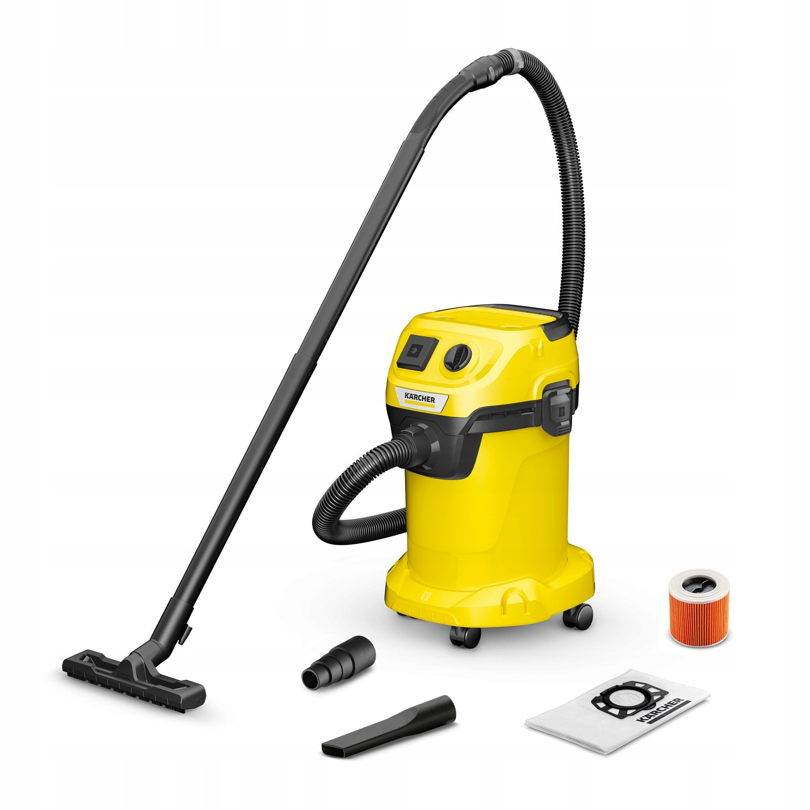 Aspirator universal Karcher WD 3, 1000 W, 19L, galben, 4m cablu, 2m furtun
