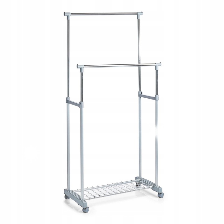 Стойка за дрехи Zeller, 2 нива, 94-170см, сребриста, на колела