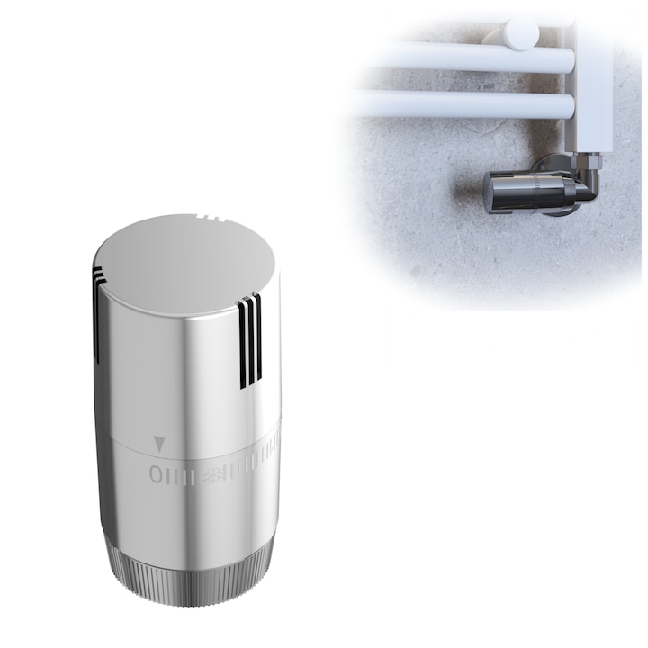 Set Cap Termostatic Pentru Radiator, Granitan, 76 x 38 mm, Material Alama, Rezistent La Coroziune Si Temperaturi Ridicate, Usor De Montat, Compatibil Cu Majoritatea Radiatoarelor, Cromat