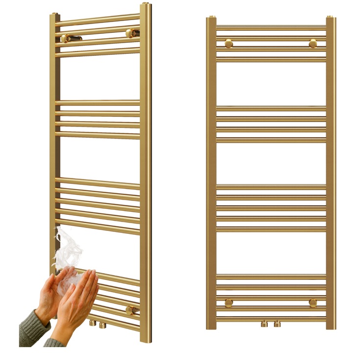 Set Radiator De Baie Cu Accesorii De Montaj, Granitan, 120 cm x 50 cm, Putere Termica 386 W, Material Otel, Tip De Conectare Inferior/Superior, Incrucisat, Posibilitate De Conectare A Incalzitorului Da, Aurit