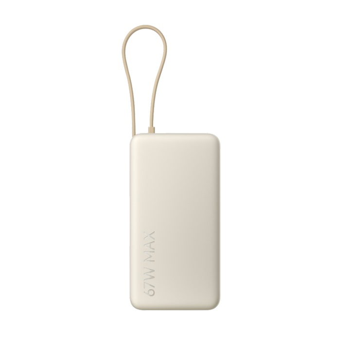 Külső akkumulátor Xiaomi Power Bank BHR08O7GL, 67W, 20000 mAh, 1x USB C-típus be/ki, integrált USB-C kábel, USB-A bézs