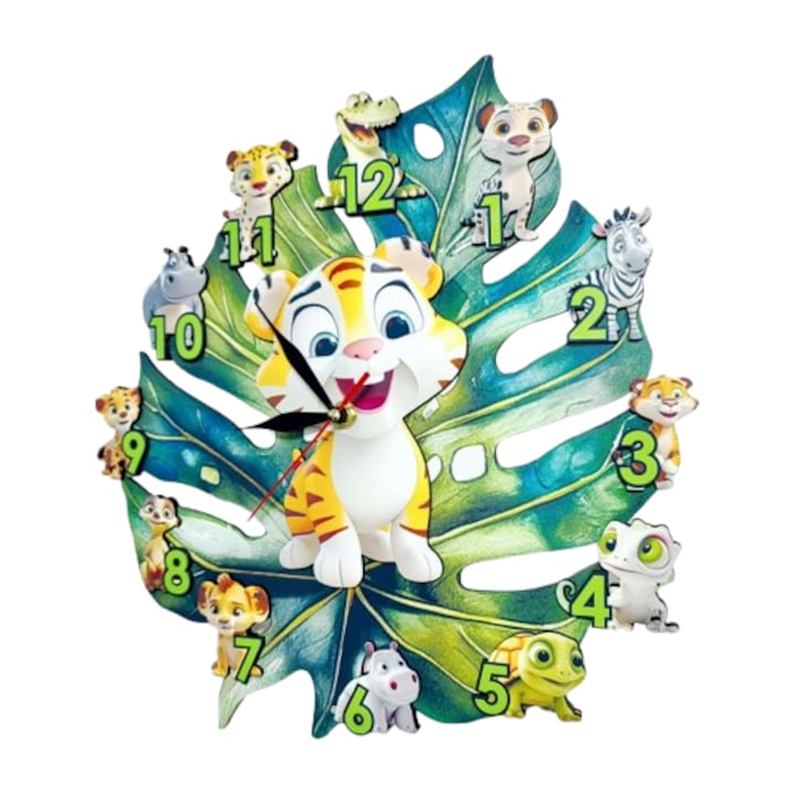 Ceas de perete Jungla, diametru 30cm, decorativ, multicolor, camera copii
