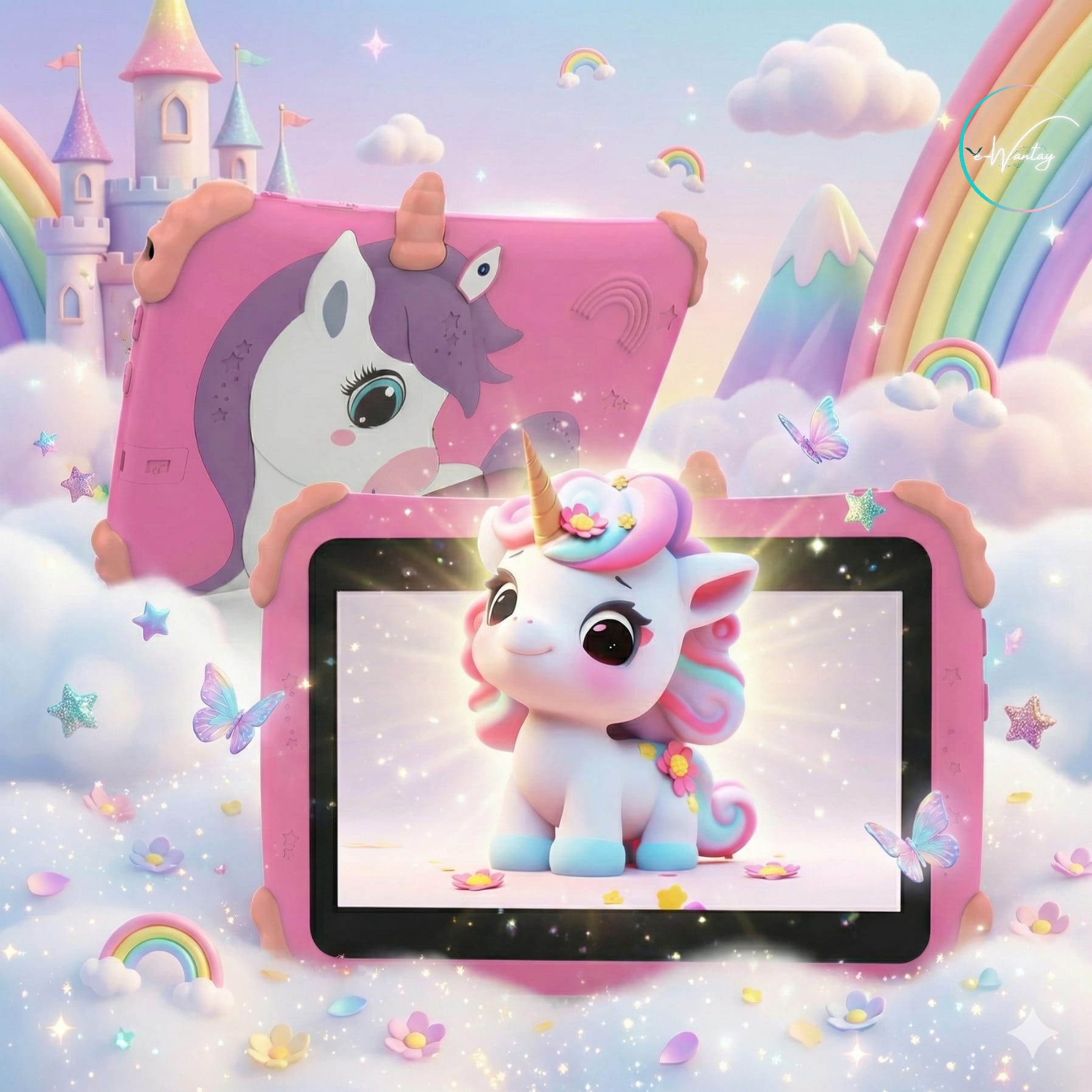 Tableta Educationala pentru Copii e-Wantay® Unicorn 7” HD, Android, 2GB RAM + 32GB, Jocuri Educative, Control Parental, Camera Foto Dubla, Bluetooth, WiFi, Baterie 3000mAh, Carcasa Anti-Soc cu Suport, Folie Protectie