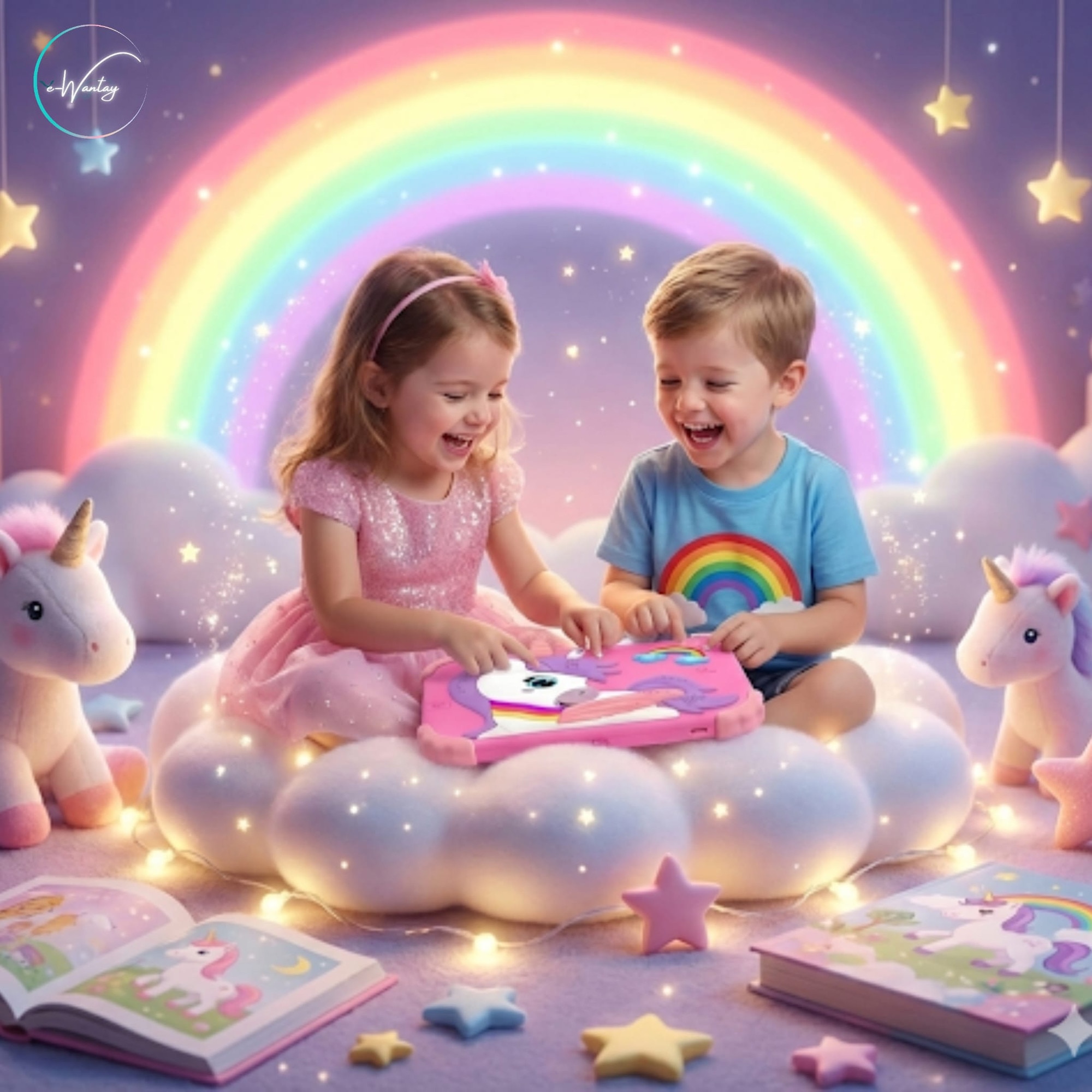 Tableta Educationala pentru Copii e-Wantay® Unicorn 7” HD, Android, 2GB RAM + 32GB, Jocuri Educative, Control Parental, Camera Foto Dubla, Bluetooth, WiFi, Baterie 3000mAh, Carcasa Anti-Soc cu Suport, Folie Protectie