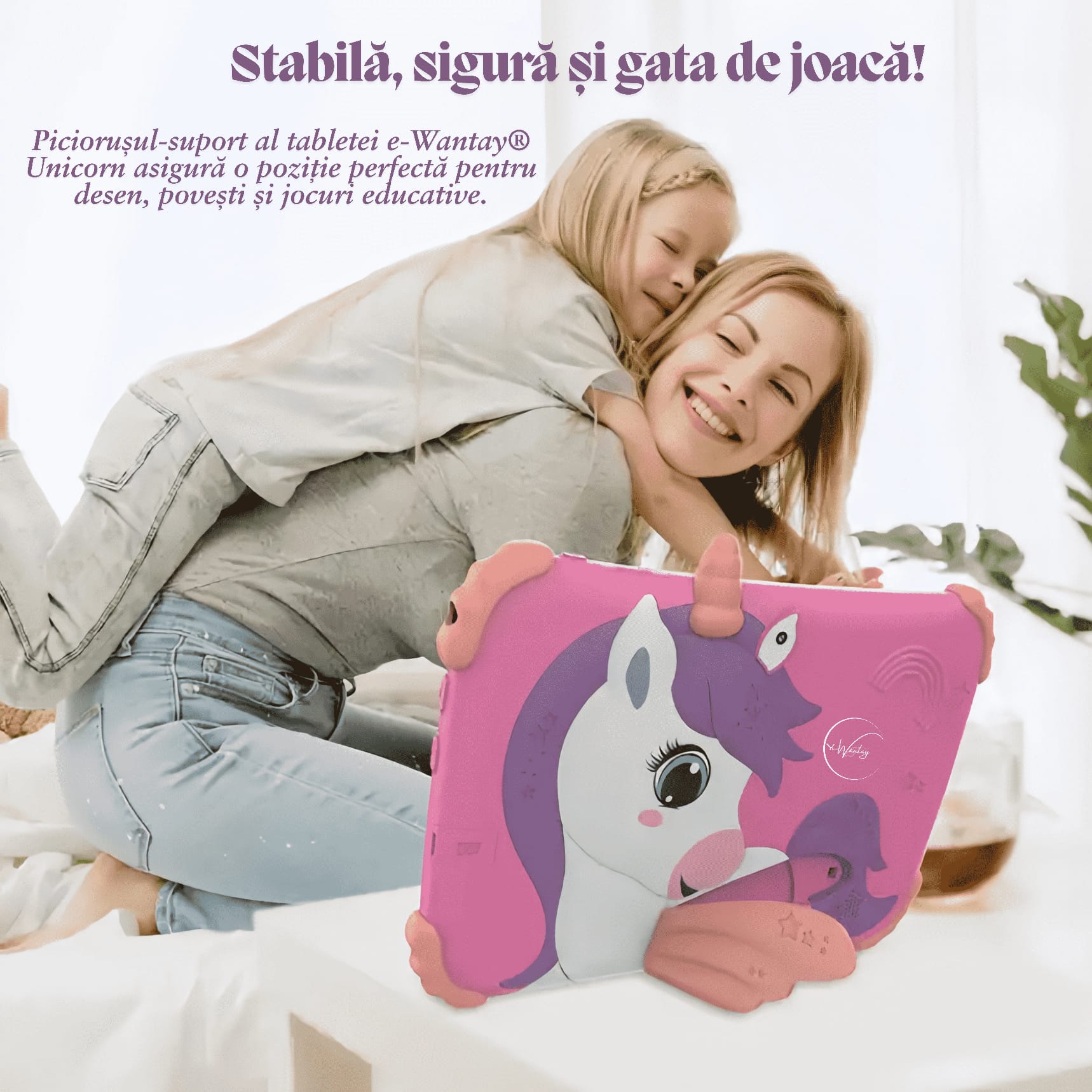 Tableta Educationala pentru Copii e-Wantay® Unicorn 7” HD, Android, 2GB RAM + 32GB, Jocuri Educative, Control Parental, Camera Foto Dubla, Bluetooth, WiFi, Baterie 3000mAh, Carcasa Anti-Soc cu Suport, Folie Protectie