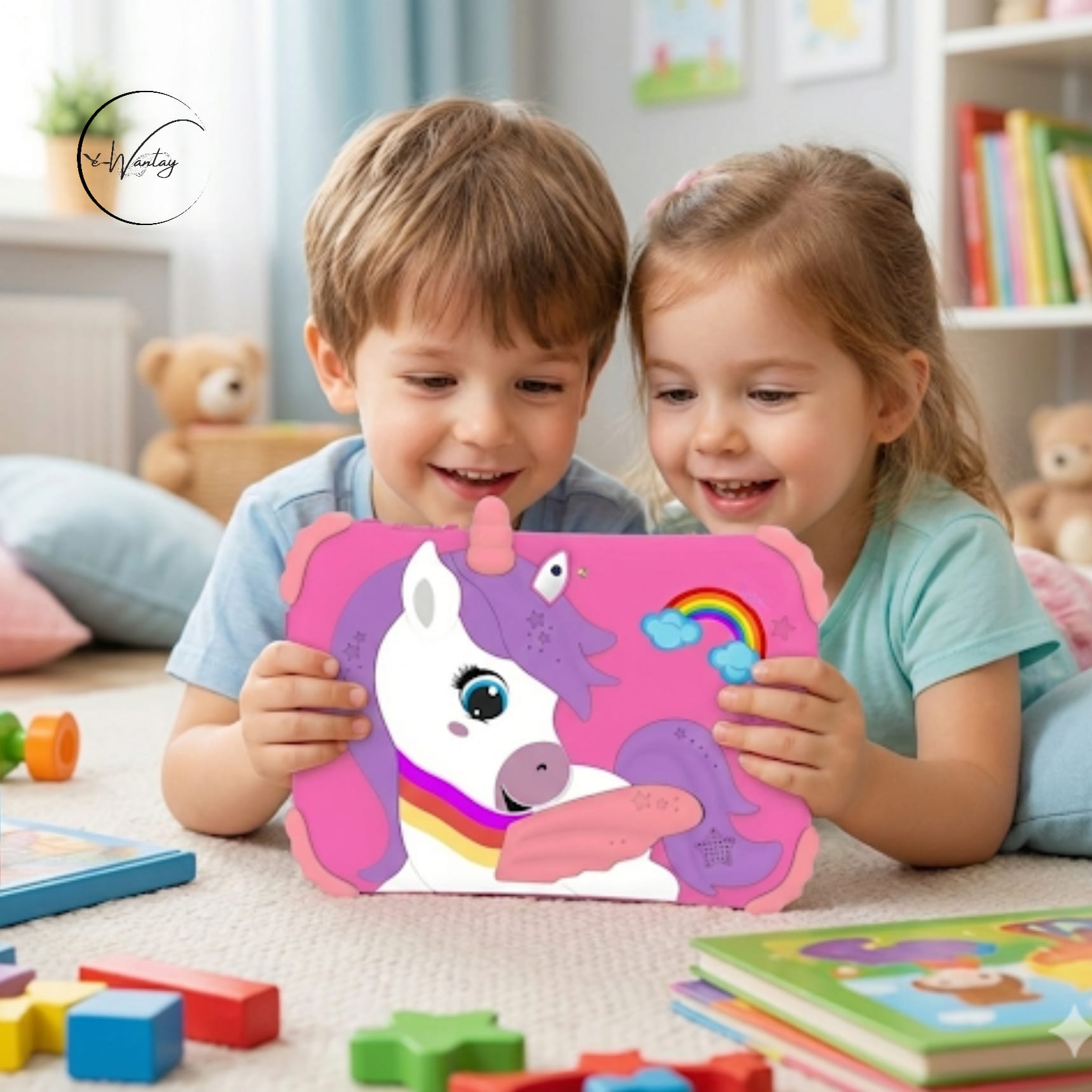 Tableta Educationala pentru Copii e-Wantay® Unicorn 7” HD, Android, 2GB RAM + 32GB, Jocuri Educative, Control Parental, Camera Foto Dubla, Bluetooth, WiFi, Baterie 3000mAh, Carcasa Anti-Soc cu Suport, Folie Protectie