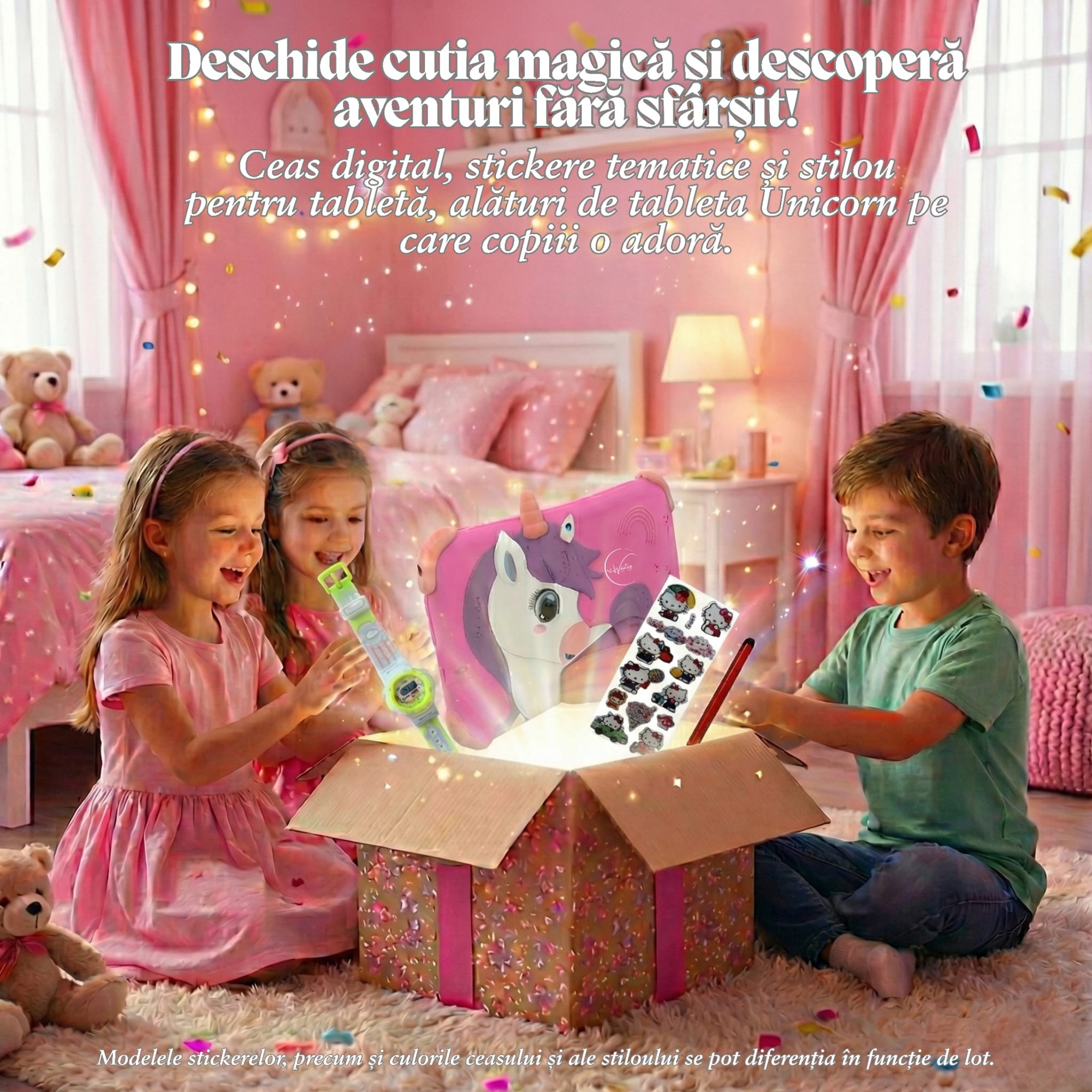 Tableta Educationala pentru Copii e-Wantay® Unicorn 7” HD, Android, 2GB RAM + 32GB, Jocuri Educative, Control Parental, Camera Foto Dubla, Bluetooth, WiFi, Baterie 3000mAh, Carcasa Anti-Soc cu Suport, Folie Protectie