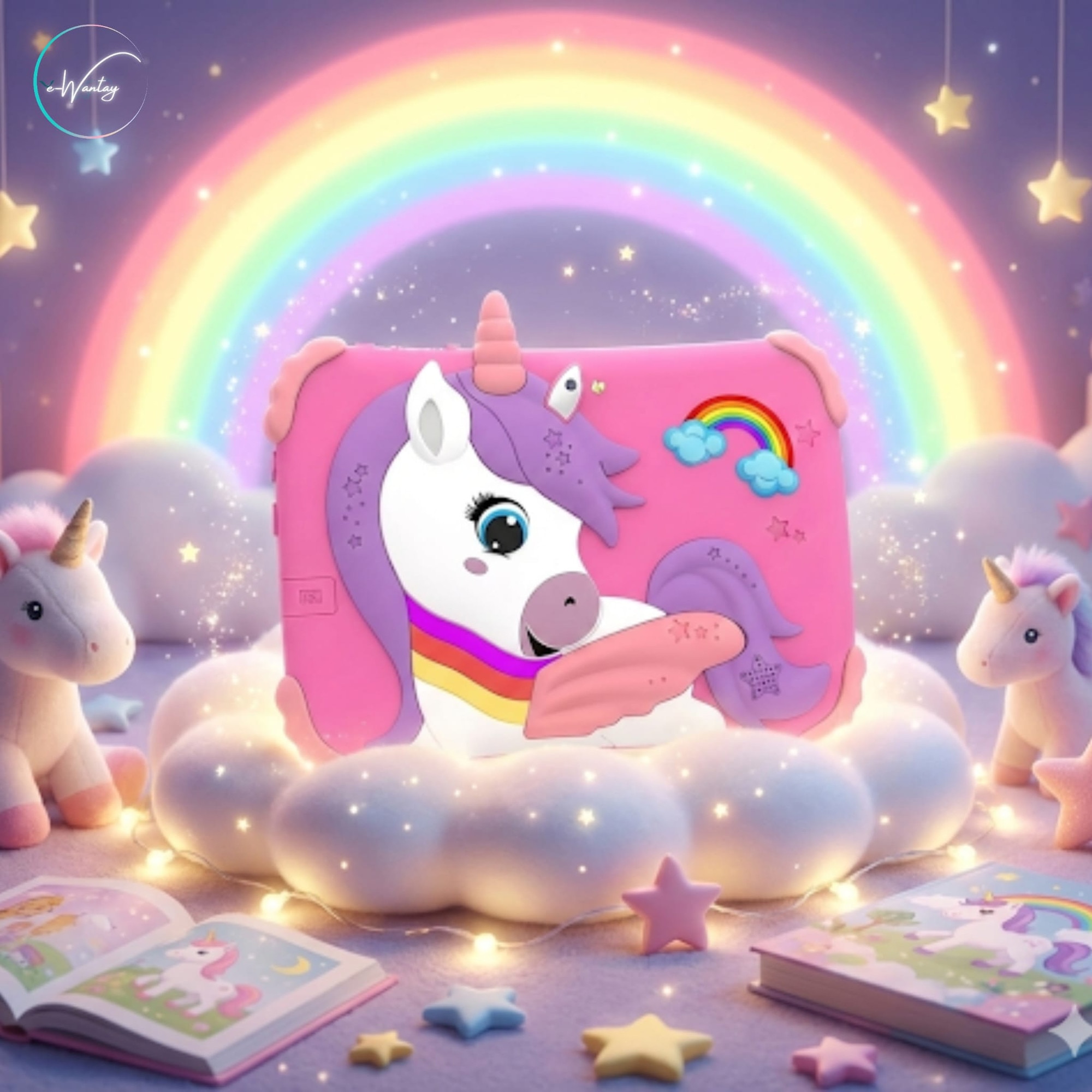 Tableta Educationala pentru Copii e-Wantay® Unicorn 7” HD, Android, 2GB RAM + 32GB, Jocuri Educative, Control Parental, Camera Foto Dubla, Bluetooth, WiFi, Baterie 3000mAh, Carcasa Anti-Soc cu Suport, Folie Protectie