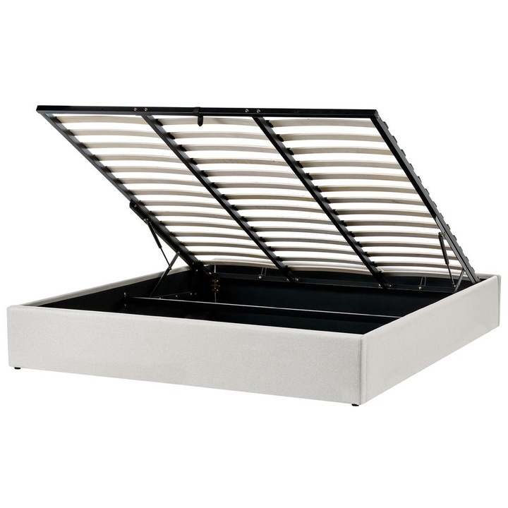 Világosbézs kárpitozott ágyneműtartós franciaágy 180 x 200 cm Dinan