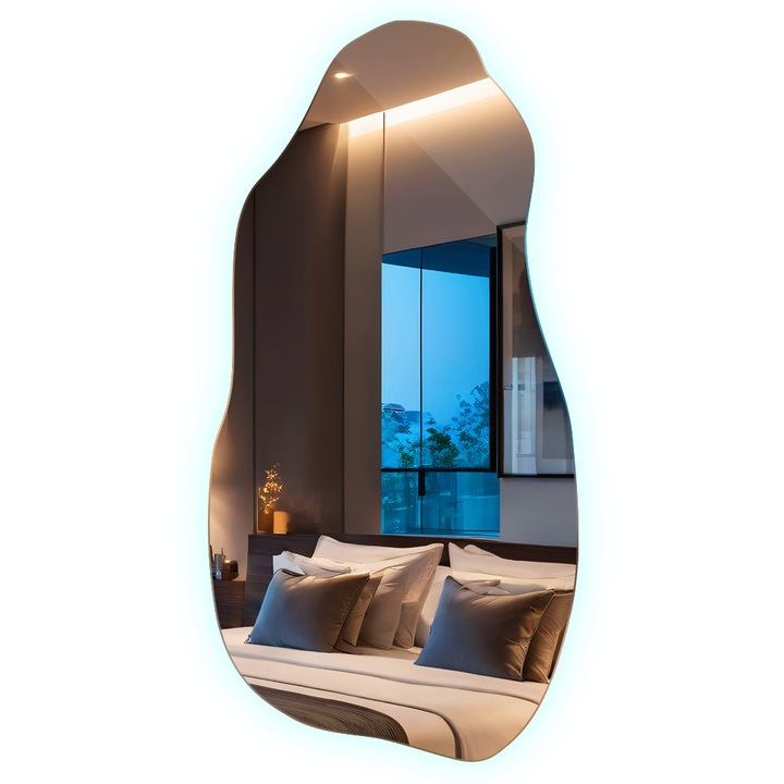 Prémium LED Tükör, Wallfluent, 45 x 90 cm, Organikus Forma, Beltéri Fali Dekor, Hideg Fény, 010390550272300000000