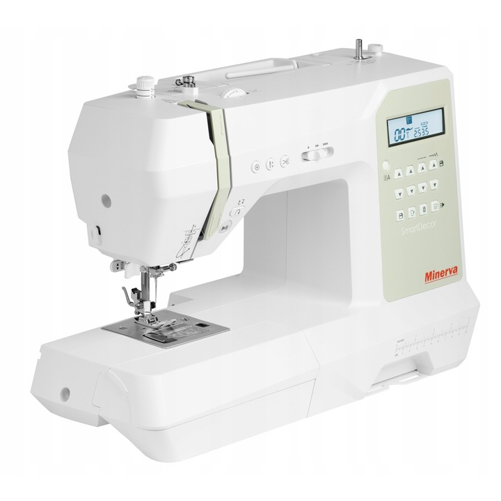 Masina de cusut Minerva SmartDecor, computerizata, puternica, alba, compacta
