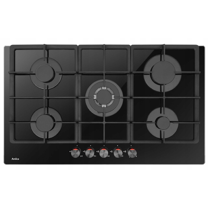 Газов плот Amica PGCA 9101ApB 5 горелки, черно стъкло 86x51x10см