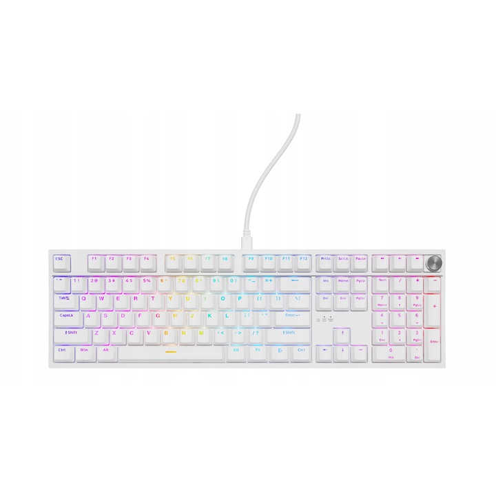 Tastatura mecanica Genesis Thor 404 RGB Gateron Yellow Pro, alba, full-size, 107 taste, tehnologie Hot-Swap